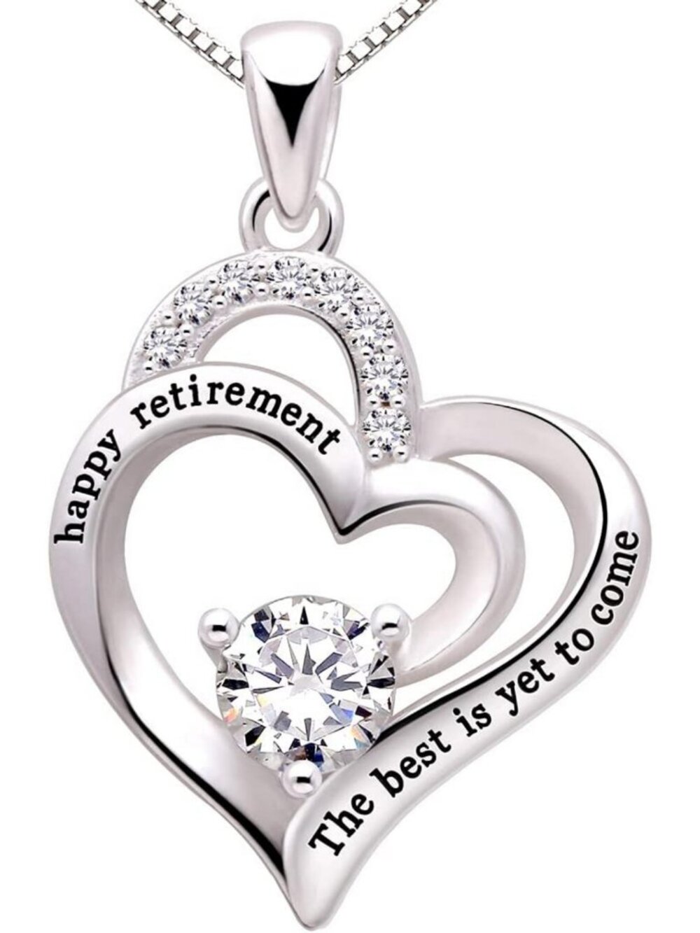Sterling Silver Heart Pendant Necklace - Happy Retirement Gift with Cubic